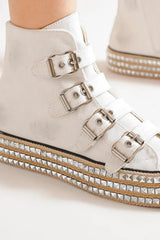 Beast Fashion Edgy Multi-Buckle Studded Platform Sneakers for Height & Comfort