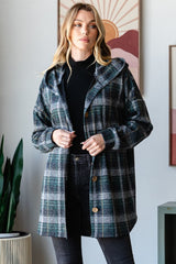Heimish Plaid Hooded Cardigan with Button Down Long Sleeves