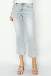 RISEN Mid Rise Cropped Flare Jeans - Trendy and Comfortable Women's Denim