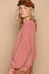 POL Distressed Washed Drop Shoulder Sweater - Edgy & Cozy Fashion Essential