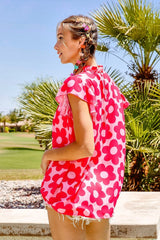 BiBi Women's Floral Contrast Ruffled Blouse – Trendy Chic Top