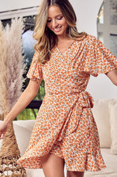 BiBi Floral Tied Short Sleeve Mini Wrap Dress - Perfect Summer Fashion