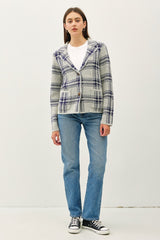 Trendy Plaid Long Sleeve Sweater Jacket with Front Pockets - Stay Stylish & Cozy
