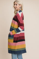 BOMBOM Women's Color Block Striped Cardigan - Open Front Design
