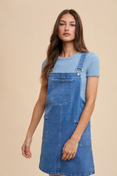 Annie Wear Women's Wide Strap Denim Overall Dress with Pockets - Trendy & Versatile