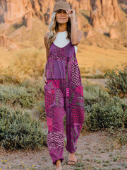 Trendy Full Size Multicolored V-Neck Sleeveless Jumpsuit with Pockets