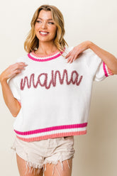 BiBi MAMA Women's Contrast Trim Short Sleeve Sweater - Chic & Versatile