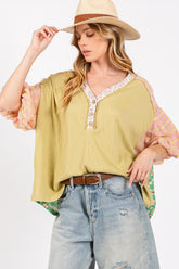 SAGE + FIG Women's Color Block Bubble Sleeve Top - Trendy & Vibrant
