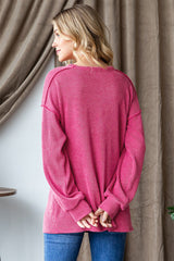 Heimish Women's Ribbed Exposed Seam Long Sleeve T-Shirt - Versatile & Stylish