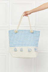 Justin Taylor Picnic Date Oversized Plaid Tote Bag with Nautical Rope Handles