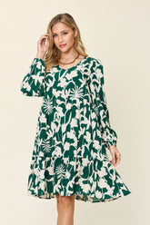 Double Take Full Size Printed Ruffle Hem Dress with Pockets - Trendy & Comfortable