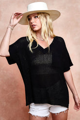 BiBi V-Neck Short Sleeve Knit Top - Elegant & Comfortable Sweater