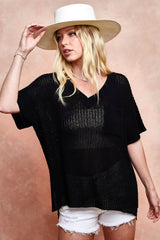BiBi V-Neck Short Sleeve Knit Top - Elegant & Comfortable Sweater