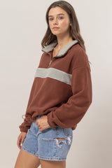 HYFVE Fleece Color Block Half Zip Sweatshirt – Cozy & Chic Casual Wear for Women