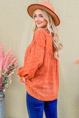 Elegant Swiss Dot V Neck Balloon Sleeve Blouse - Chic Feminine Style
