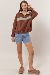 HYFVE Fleece Color Block Half Zip Sweatshirt – Cozy & Chic Casual Wear for Women