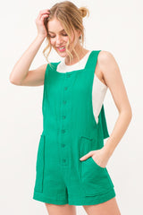 Trendy Sleeveless Button-Up Tie-Back Romper - 100% Cotton