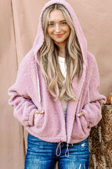 Trendy Sherpa Drawstring Cropped Hooded Jacket - Cozy & Stylish