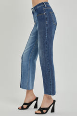 RISEN Women's Mid-Rise Two-Tone Jeans with Pockets - Fashionable & Versatile