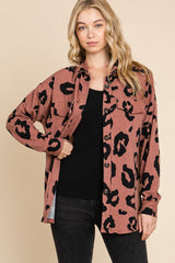 BOMBOM Women's Animal Print Button Up Knit Shacket - Trendy & Versatile