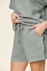 Trendy Full-Size Textured T-Shirt & Shorts Set with Pockets - 2-Piece, Stretchy
