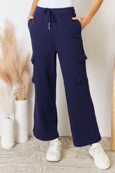 RISEN Women's Drawstring Relaxed Cargo Wide Leg Pants | Breathable & Flexible