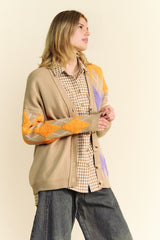 Davi & Dani Argyle V-Neck Dropped Shoulder Women's Cardigan - Chic & Cozy Style