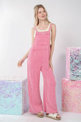 VERY J Vintage-Inspired Texture Washed Wide Leg Cotton Overalls