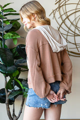 Reborn J Women's Striped Button-Up Hooded Jacket with Drawstring