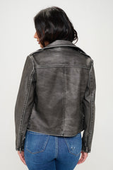 Coalition LA Vegan Leather Zip-Up Biker Jacket with Belt - Chic & Edgy Design