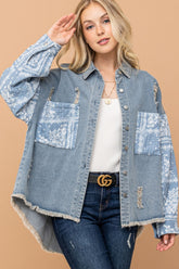 Trendy Paisley Print Quilted Sleeve Denim Jacket - And The Why