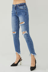 RISEN Distressed Frayed Hem Slim Jeans - Trendy High-Quality Denim