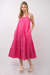 VERY J Ruffled A-Line Midi Cami Dress - Versatile Summer Fashion with Pockets