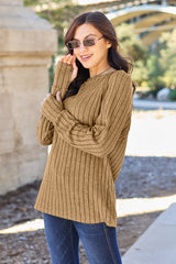 Basic Bae Full-Size Ribbed Round Neck Long Sleeve Knit Top - Comfortable & Stylish