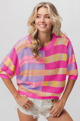 BiBi Vibrant Multi-Color Striped Knit Top - Versatile Round Neck Fashion