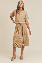 Chic MABLE Short Sleeve Top & Button Down Midi Skirt Set for Effortless Elegance