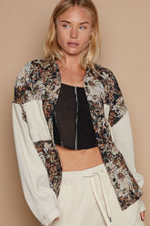 POL Contrast Sleeves Floral Jacquard Button-Down Shirt for Elegant Style