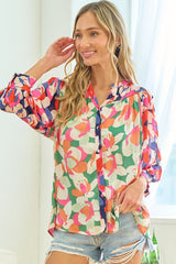 First Love Full Size Floral Satin Button-Down Shirt - Elegant & Versatile