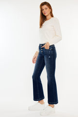Kancan Petite Mid Rise Button Fly Flare Jeans - Stretch Denim & Trendy Style