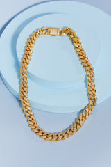 Luxurious Brass Curb Chain Necklace with Cubic Zirconia
