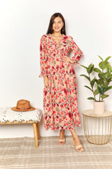 Elegant Double Take Floral Frill Trim Flounce Sleeve Maxi Dress