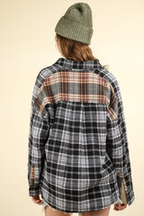 Women's Oversized Plaid Shirt with Raw Edge Details - Perfect Fall Fashion