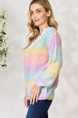 BiBi Rainbow Gradient Crochet Detail Sweater with Elegant Tassels