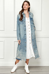 Veveret Full Size Pearl Embellished Distressed Denim Jacket with Raw Hem