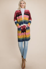 BOMBOM Women's Color Block Striped Cardigan - Open Front Design