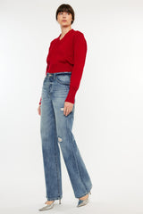 Kancan Women's Distressed High Waist Bootcut Jeans - Retro Chic Fashion for a Flattering Silhouette