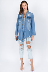 Trendy American Bazi Distressed Frayed Hem Denim Jacket - Edgy Vintage Style