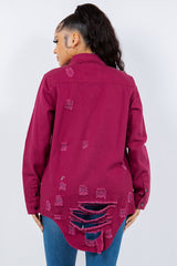American Bazi Women's Distressed Denim Jacket - Button Up Long Sleeve