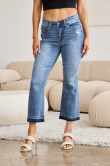 Judy Blue Full Size Release Hem Cropped Bootcut Jeans - Trendy & Versatile Denim