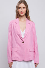 Love Tree Women's Lightweight Linen Blazer - Elegant One-Button Long Sleeve